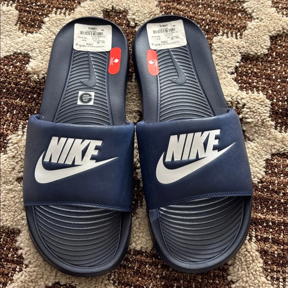 Nike Navy Blue & White Slide Sandals